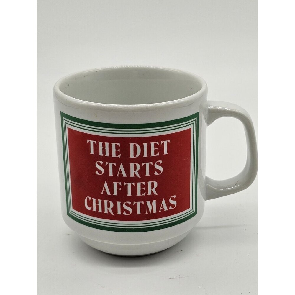 The Diet Starts After Christmas Vintage Coffee Mug Cup Papel Made in USA